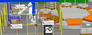 Automatisiertes Setzen von Zwischenhölzern auf Coils mit ABB Robotern